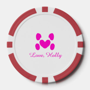 Fichas De Póquer Corazón de perro pata rosa mascota agregar nombre