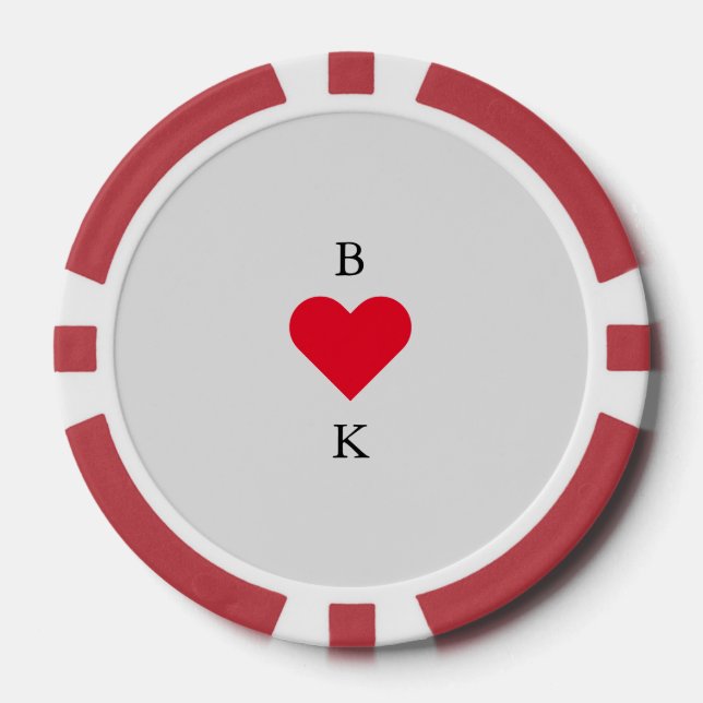 Fichas De Póquer Corazón Personalizado Rojo y Gris (Anverso)