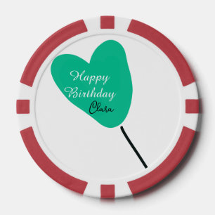 Fichas De Póquer Corazón verde feliz cumpleaños globo blanco negro