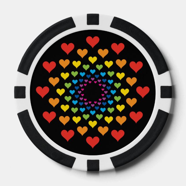 Fichas De Póquer Corazones afortunados blanco y negro (Anverso)