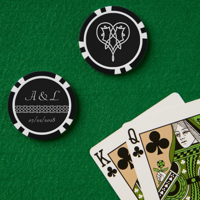 Fichas De Póquer Corazones celtas tejidas en negro (Mesa de Poker (Doble))