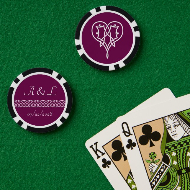 Fichas De Póquer Corazones de Tejido Celta en Vino (Mesa de Poker (Doble))