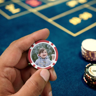 Fichas De Póquer Crear Foto Personalizada Navidad Rojo Dorado Golfi