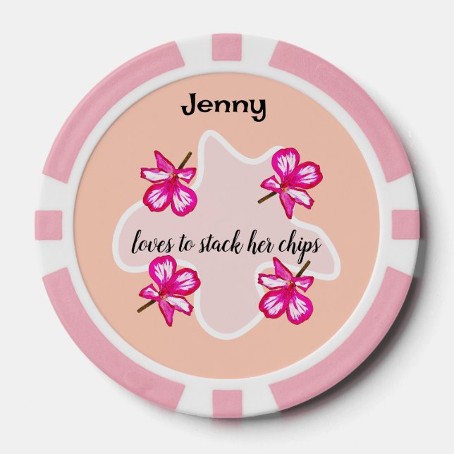 Fichas De Póquer Cuatro flores rosadas florales (Anverso)