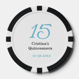 Fichas De Póquer cumpleaños 15 de quinceañera azul negro letra negr
