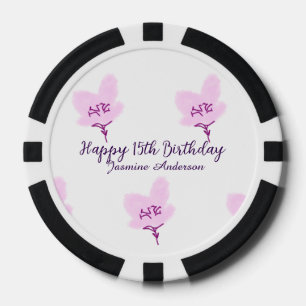 Fichas De Póquer Cumpleaños 15 rosa mauve floral nombre quinceañera