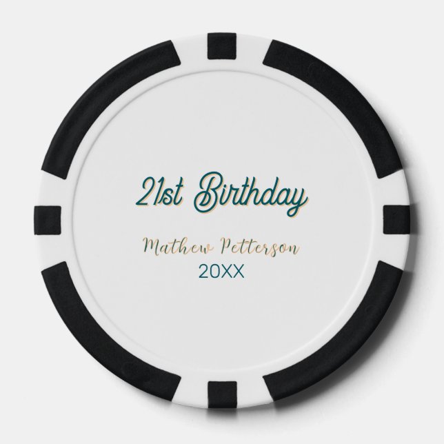 Fichas De Póquer cumpleaños 21 azul naranja elegante boho retro nom (Anverso)