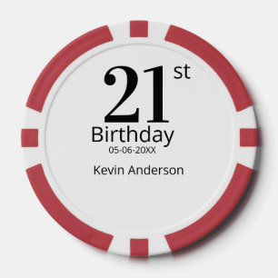 Fichas De Póquer cumpleaños 21 negrita nombre fecha simple hombre c