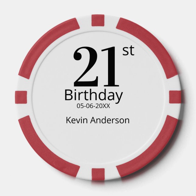 Fichas De Póquer cumpleaños 21 negrita nombre fecha simple hombre c (Anverso)