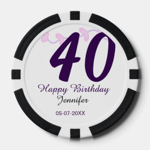 Fichas De Póquer cumpleaños 40 agregar nombre fecha año pin floral