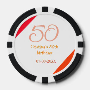 Fichas De Póquer Cumpleaños 50 aniversario rojo naranja agregar nom
