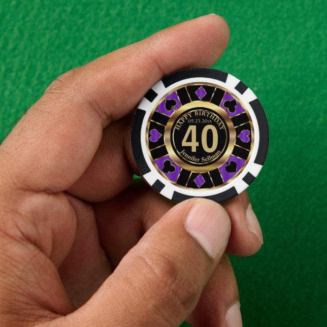 Fichas De Póquer Cumpleaños de Casino Chip Las Vegas - Morado y Oro (Mano)