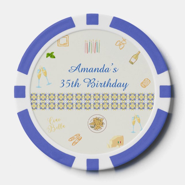 Fichas De Póquer Cumpleaños de Prosecco y Pasta (Anverso)