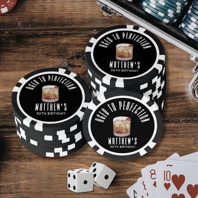 Fichas De Póquer Cumpleaños de Whisky Madurado a la Perfección (Aged To Perfection Whiskey Birthday Poker Chips)