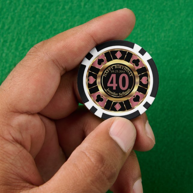 Fichas De Póquer Cumpleaños del Casino Chip Las Vegas - Oro Rosa (Mano)