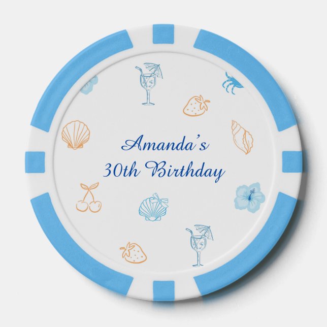 Fichas De Póquer Cumpleaños en el Club de Playa (Anverso)