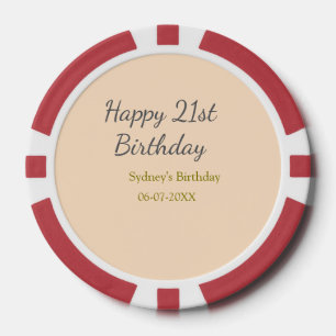 Fichas De Póquer Cumpleaños número 21 feliz nombre fecha gris naran