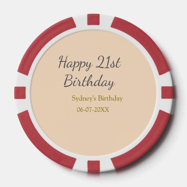 Fichas De Póquer Cumpleaños número 21 feliz nombre fecha gris naran (Anverso)