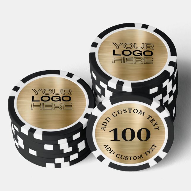 Fichas De Póquer Custom Gold Metal Style Business Logo 100 Numbered (Pila)