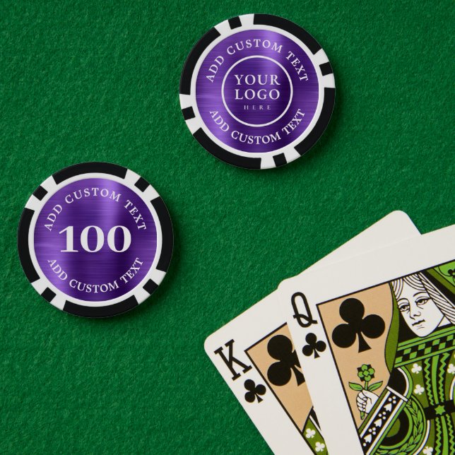 Fichas De Póquer Custom Logo & Text Purple Business Casino Night (Mesa de Poker (Doble))