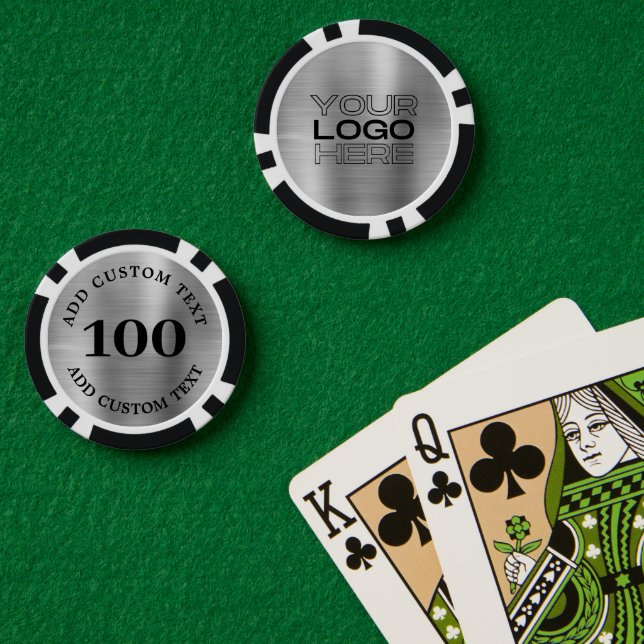 Fichas De Póquer Custom Silver Metal Style Business Logo 100 Number (Mesa de Poker (Doble))