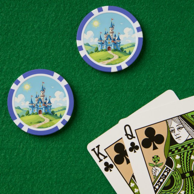 Fichas De Póquer Cute blue and white castle (Mesa de Poker (Doble))