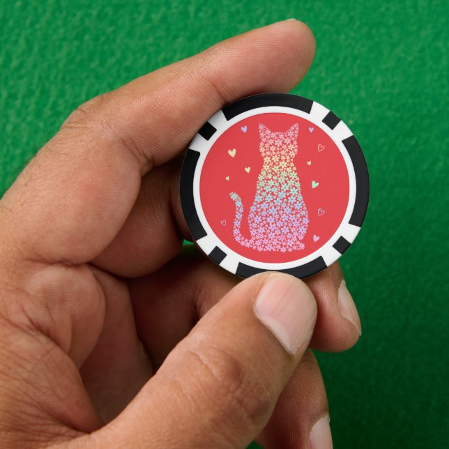 Fichas De Póquer  cute cat sweet rainbow hearts pastel gradient (Mano)