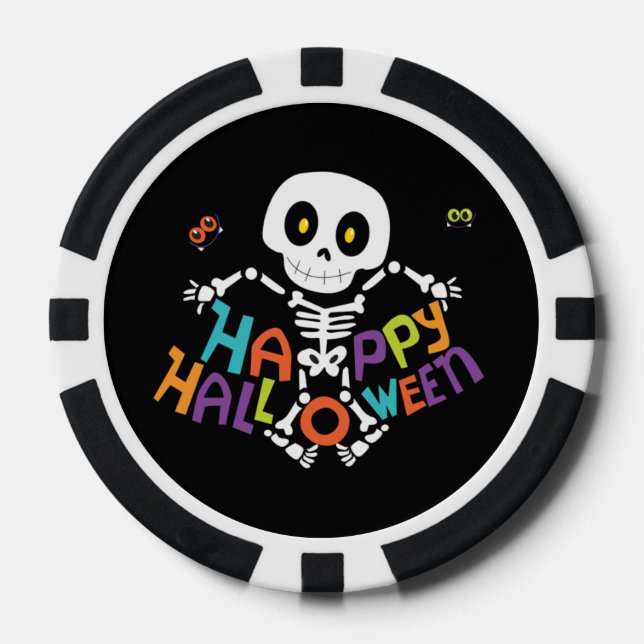 Fichas De Póquer Cute Happy Halloween Skeleton (Anverso)