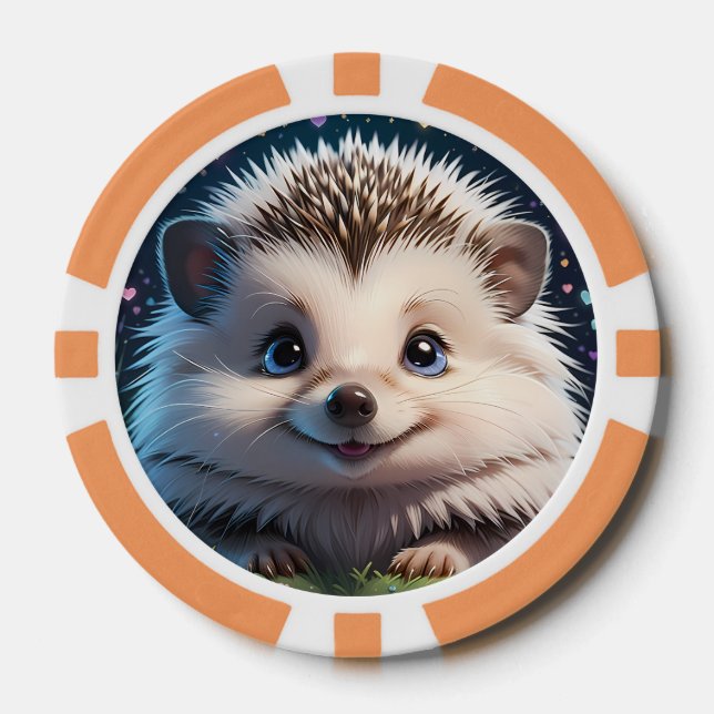Fichas De Póquer Cute Hedgehog con grandes ojos azules (Anverso)