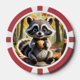Fichas De Póquer Cute Kawaii estilo Racoon sosteniendo una bellota