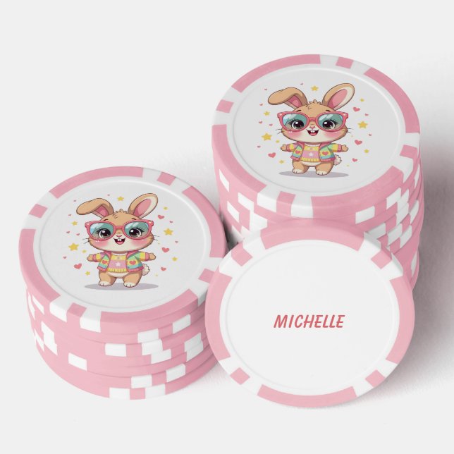 Fichas De Póquer Cute monogram girly bunny wearing glasses (Pila)