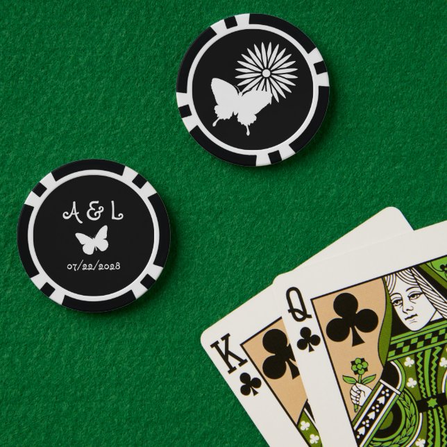 Fichas De Póquer Daisies y mariposas en negro (Mesa de Poker (Doble))