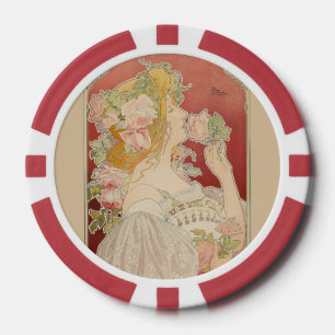 Fichas De Póquer Dama Art Nouveau Belle Époque Rosas Livemont