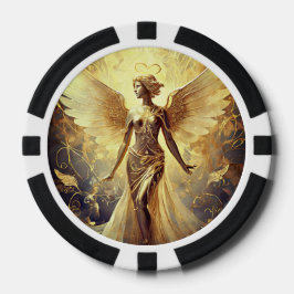 Fichas de póquer de ángel de oro