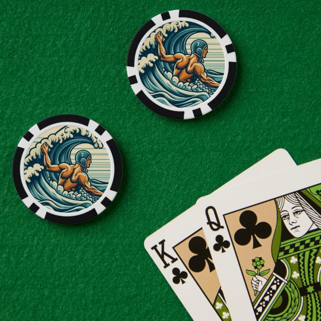 Fichas de póquer de jugador de waterpolo retro (Mesa de Poker (Doble))