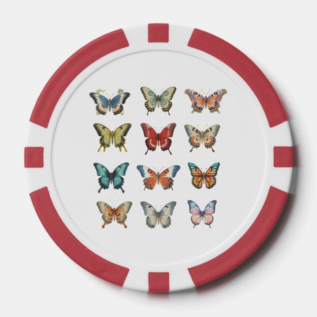 Fichas de póquer de mariposa colorida (Anverso)