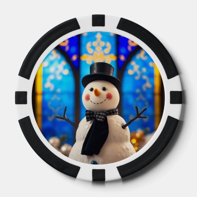 Fichas de póquer de muñeco de nieve de Feliz Navid (Anverso)