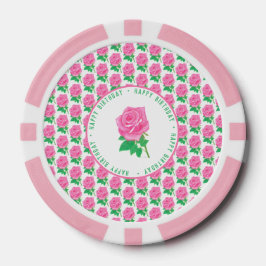 Fichas de póquer de rosa rosa para cumpleaños