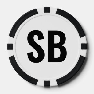 Fichas de póquer de texto blanco negro simple SB S