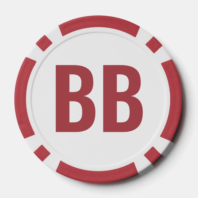 Fichas de póquer de texto rojo y blanco simple BB  (Reverso )