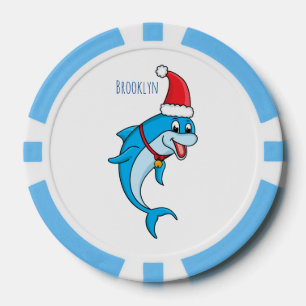 Fichas De Póquer Delfín lindo con personalizado de Santa hat