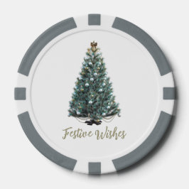 Fichas De Póquer Deseos festivos. Diseño de árbol de Navidad