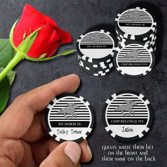 Fichas De Póquer Día del caballo de carreras de plata Derby (Guests can write their bet 
on the front and their name on the back of these poker chips)