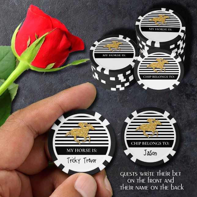 Fichas De Póquer Día del Caballo de Oro Derby (Guests can write their bet 
on the front and their name on the back of these poker chips)