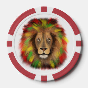 Fichas De Póquer Dibujo de cabeza de león Rasta rojo amarillo verde
