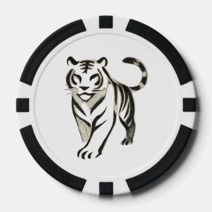 Fichas De Póquer Dibujo de tigre andando - Diseño de tinta en