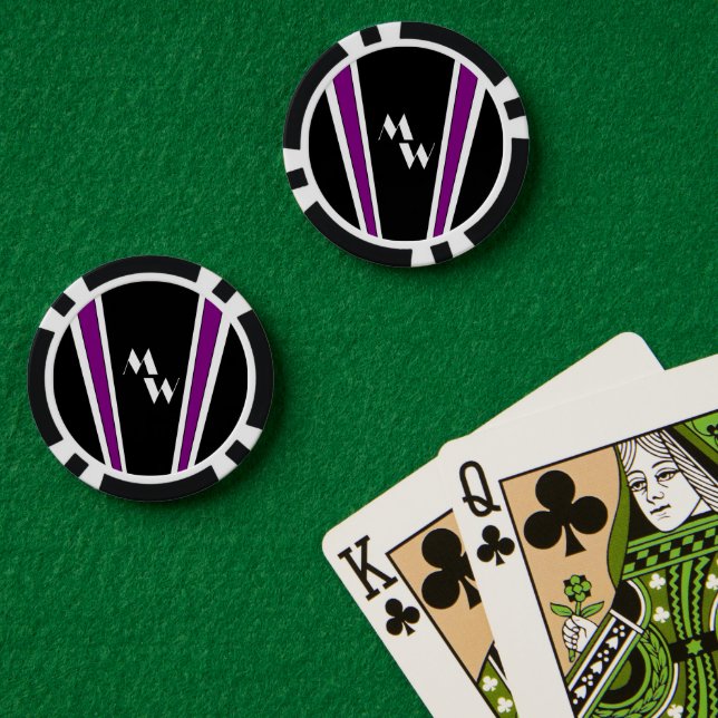 Fichas De Póquer Diseño Art Decó Negro Y Morado Monogramado (Mesa de Poker (Doble))