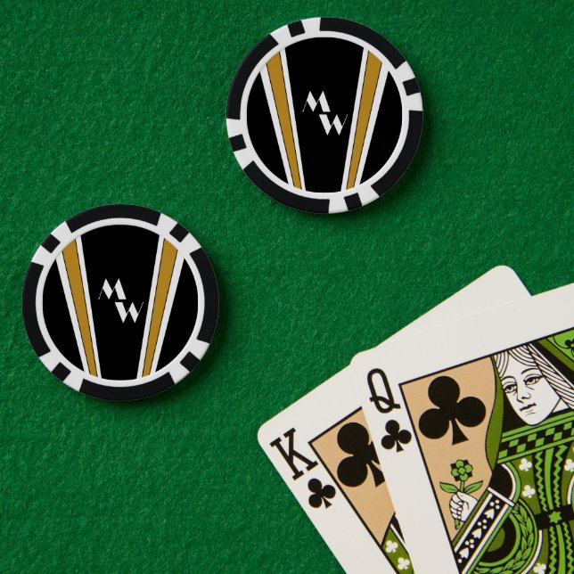 Fichas De Póquer Diseño Art Deco Negro Y Oro Monogramado (Mesa de Poker (Doble))