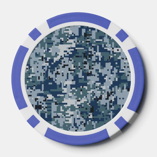 Fichas De Póquer Diseño de camuflaje digital azul de la marina (Reverso )