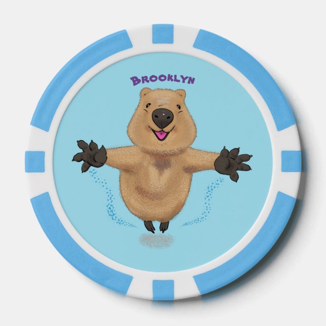 Fichas De Póquer Diseño de personalizados de quokka saltando feliz (Anverso)